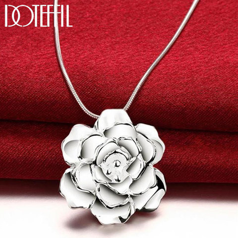 DOTEFFIL 925 Sterling Silver 18 Inch Snake Chain Flower Pendant Necklace For Women Fashion Wedding Party Charm Jewelry ► Photo 1/6