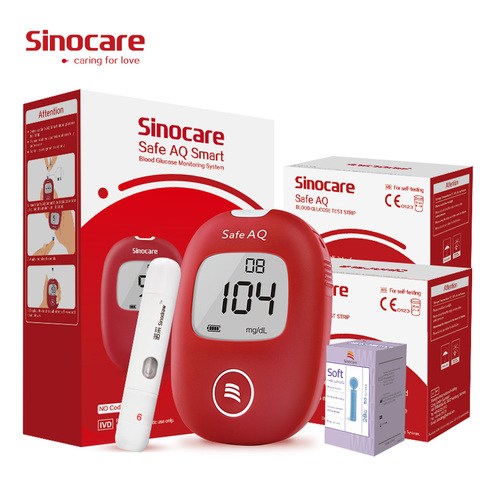 Sinocare Safe AQ Smart mg/dL mmol/L Blood Glucose Meter Diabetes Glucometer Kit &Test Strips Lancets painless Blood Sugar Tester ► Photo 1/6