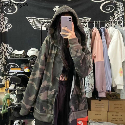 With Hat Hoodies Women Korean Style Chic BF Camouflage Streetwear Fashion Oversize Womens Causal All-match Simple Ins Hoodie ► Photo 1/6