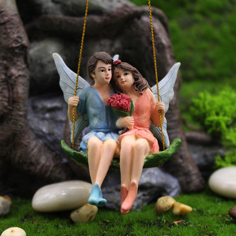 Romantic Couple Figurines Swing Flower Fairy Garden Micro Landscape Pendant  Resin Craft Creative Scene Decoration ► Photo 1/6