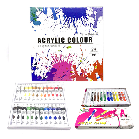 12/24 Acrylic Paint With Brush And Palette 12 ML Waterproof