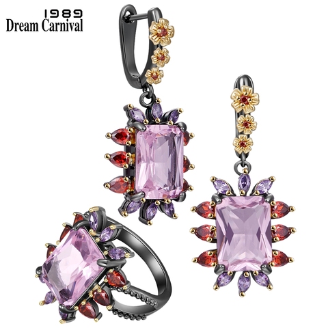 DreamCarnival1989 New Statement Jewelry Set for Women Rings + Earrings Pink Zirconia Wedding Party Fashion Eye Catching ER4035S2 ► Photo 1/6