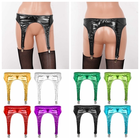 Women Shiny Metallic Garter Belt with Four Metal Duck-Mouth Clips for Thigh High Stockings Festival Rave Gothic Sexy Lingerie ► Photo 1/6