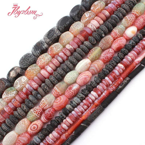 Rondelle Tube Olivary Frost Cracked Red Black Multicolor Agates Natural Stone For DIY Women Necklace Bracelet Jewelry Making 15