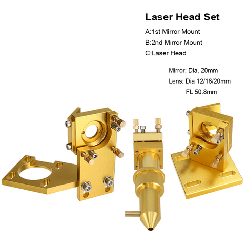 DIY CO2 Laser Head Integrative Mount Set 20mm Mirror 12/18/20mm Focus Lens 2030 4060 K40 Laser Engraving Cutting Engraver Cutter ► Photo 1/3