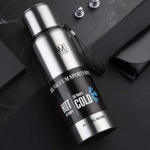 Logo Custom Portable Water Bottle Thermos 1000ml 1500ml 750ml 500ml Double Wall Insulated Vacuum CupTravel Hiking Drink Bottle ► Photo 1/6