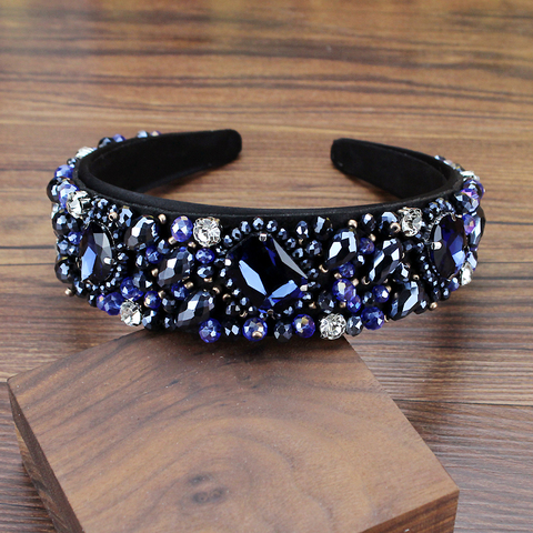 Handmade Vintage Navy Crystal Beaded Wedding Headpiece Rhinestone Bridal Hair Accessories Diamante Hairband Headband For Women ► Photo 1/4