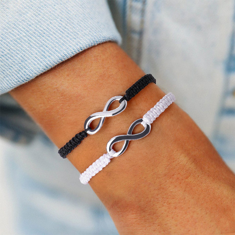 Infinite Sign Handmade Black/White Rope Braid Bracelet Bangle For Women Men Charm Adjustable Cuff Jewelry Gift FreeShipping ► Photo 1/6