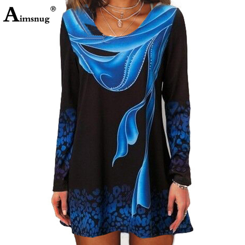 Plus size 4xl 5xl 2022 Women New summer Boho Print Blue Tops Long Sleeve Elasticity Female T-Shirt Casual Loose Ladies Tee Shirt ► Photo 1/6