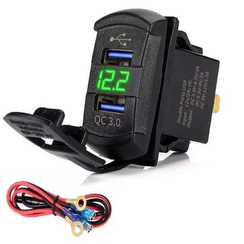 Quick Charge 3.0 Dual USB Rocker Switch QC 3.0 Fast Charger LED Voltmeter for Boats Car Truck Motorcycle Smartphone Tablet ► Photo 1/6