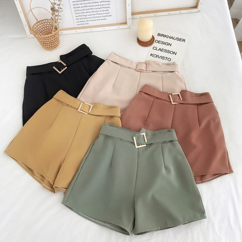 Office Elastic Waist Shorts Women Mini High Waist Shorts With Belt Wide Leg Summer 2022 Harajuku Korean Short Feminino ► Photo 1/6