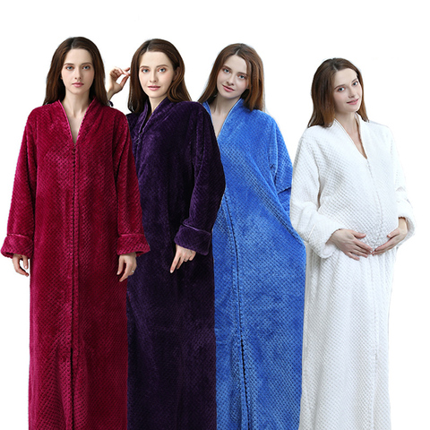 Women Plus Size Winter Thermal Long Bathrobe Thick Flannel Warm Kimono Bath Robe Lovers Dressing Gown Pregnant Bridesmaid Robes ► Photo 1/6