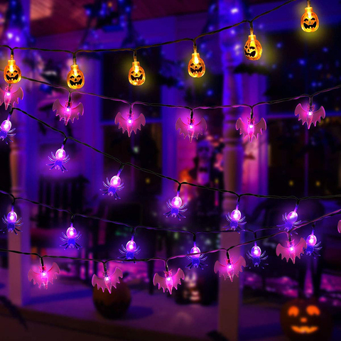 Halloween Decorations Lights Battery Operated 10/20 LED Pumpkin Spider Bat Skull String Light for Indoor Outdoor Halloween Party ► Photo 1/6