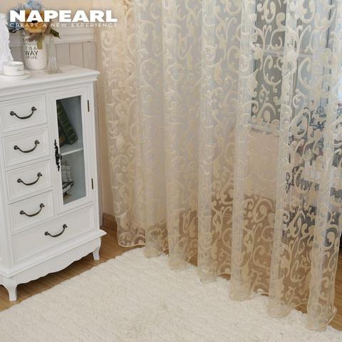 NAPEARL 1 Piece European Style Jacquard Tulle Curtains Leaf Design Fabrics Sheer Cortinas for Balcony Kitchen Bedroom Decor ► Photo 1/6