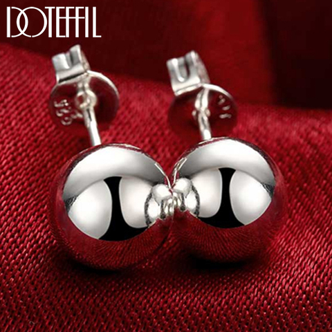 DOTEFFIL 925 Sterling Silver 8/10/12mm Round Smooth Solid Bead Ball Stud Earrings For Women Wedding Engagement Party Jewelry ► Photo 1/6