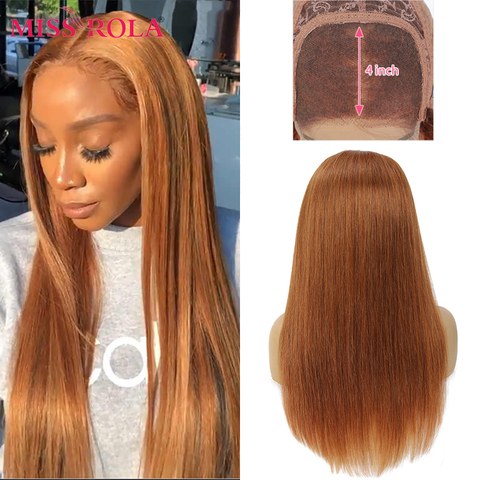 Miss Rola Brazilian Staright Hair Wig 4*4 Lace Closure Human Hair Wigs Brown 30 99J BUG Orange Blonde Remy Pre Plucked Lace Wig ► Photo 1/6