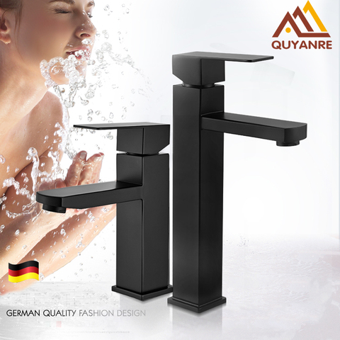 Quyanre Matte Black Square Basin Faucet Black Bathroom Washbasin Mixer Tap Single Handle Mixer Tap Basin Tap Torneira da bacia ► Photo 1/6