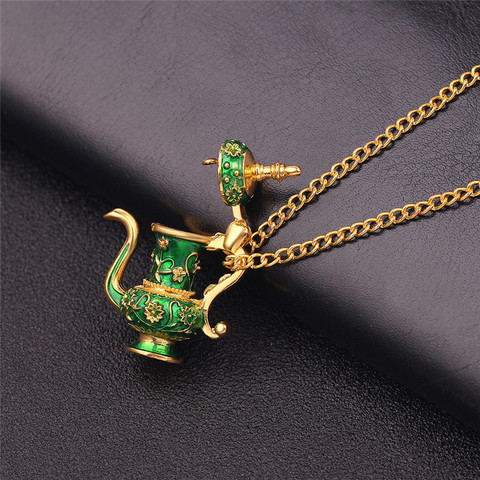 Flagon Teapot Pendant Long Chain Necklace Enamel Green Gothic Style Necklace Jewelry Gives Woman Valentine's Day Gift ► Photo 1/1