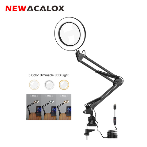 NEWACALOX Magnifying Glass with LED Light Third Hand Soldering Tool Desk Clamp USB 5X Magnifier Welding/Reading 8W Table Lamp ► Photo 1/6
