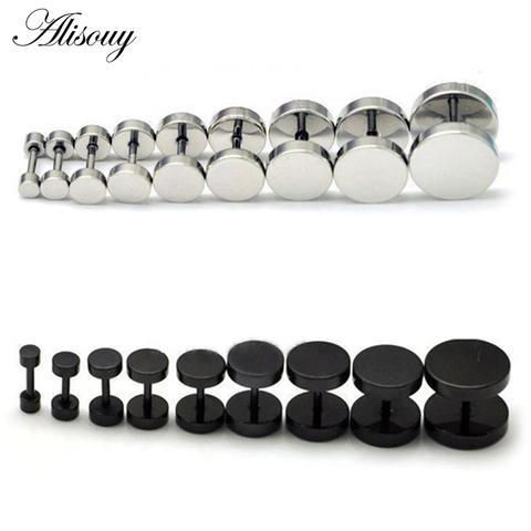 1PC Man Women Barbell Punk Gothic Stainless Steel Ear Studs Earrings Black Siver ► Photo 1/6