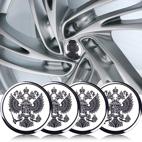 4pcs 56mm 3D Aluminium Coat of arms of Russia Emblem Sticker Wheel Center Hub Cap Badge wheel Russian Eagle Decal decoration ► Photo 1/6