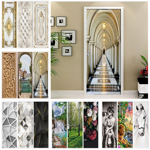 Corridor PVC Door Sticker Modern 3D DIY Abstract Fashion Wallpaper Living Room Art Door Poster Self-Adhesive Mural Stickers Home ► Photo 1/6