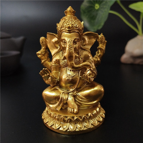 Gold Lord Ganesha Statue Buddha Elephant hindu God Sculpture Figurines Resin Home Garden Decoration Buddha Statues For House ► Photo 1/6