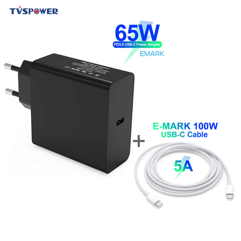 65W 20V 3.25A USB PD Power Laptop Adapter For Macbook iPhone Samsung Xiaomi Type C QC3.0 Fast Charger With E-Mark 100W Cable ► Photo 1/6