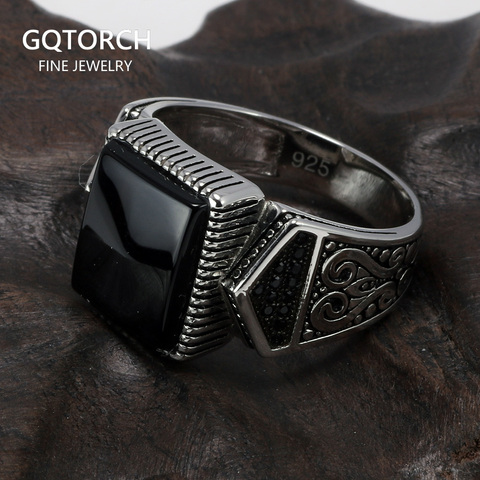 Guaranteed Mens Rings Silver s925 Antique Turkish Rings For Mens Signet Ring With Stone Color Square Turkish Jewelry Anello Uomo ► Photo 1/5