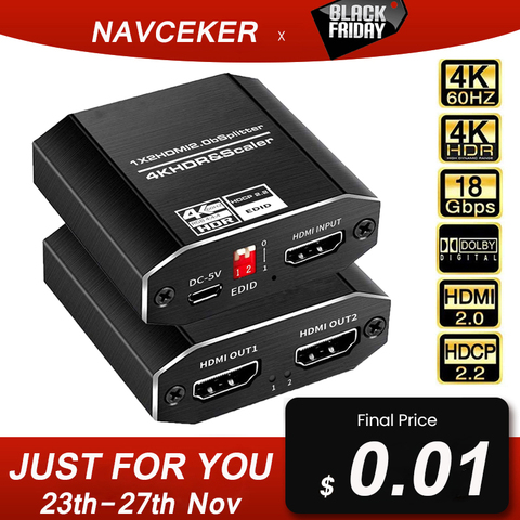 ProAV 4K UHD HDMI Splitter 2.0 1x2 HDMI 2.0 Splitter HDCP 2.2 HDR Splitter HDMI 2.0 4K HDMI2.0 Splitter For Blu-ray DVD PS3 PS4 ► Photo 1/6