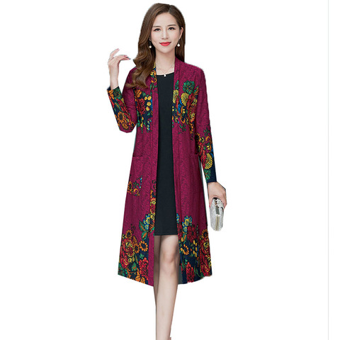 Women's Trench Coat 2022 Spring New Long Sleeve Printing Coat Cardigan Middle-aged Women Windbreaker Thin Section Outerwear 5XL ► Photo 1/6