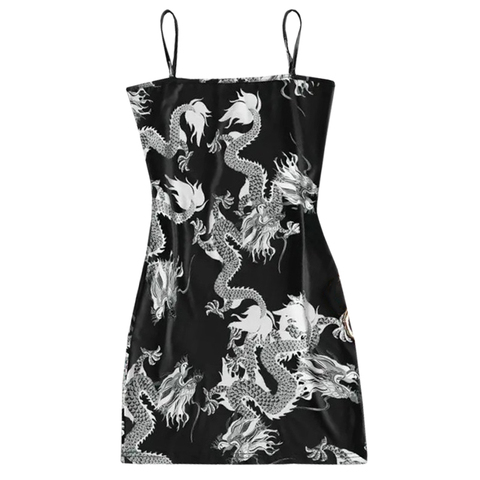 2022 New Summer Women Dragon Pattern Sleeveless Split Hip Slender Slim Fit Sexy Print Dress сарафаны женские летние motel rocks ► Photo 1/6