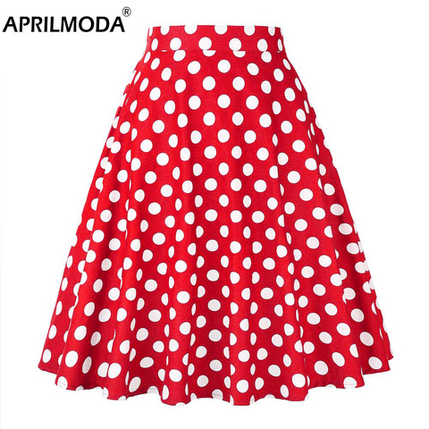 2022 Summer Midi Skater Skirt Runway Vintage Rockabilly Sundress Red Womens Sexy Pinup 50S 60S Cotton Polka Dot Pattern Skirts ► Photo 1/6