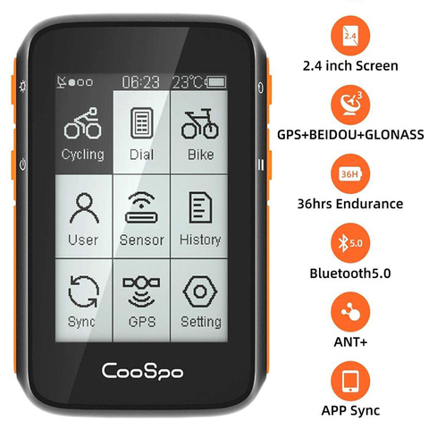 CooSpo Wireless Cycle Bike Computer GPS Speedometer Odometer 2.4 Inch BLE5.0 ANT+ APP Sync Sensor Waterproof with Bracket ► Photo 1/6