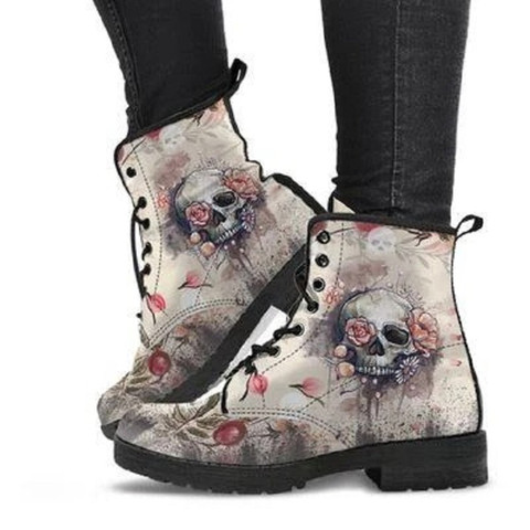 Digital Print Autumn Lady High Top Skull Pattern Martin Boot 2022 British PU Women's Fashion Work Boots ► Photo 1/6