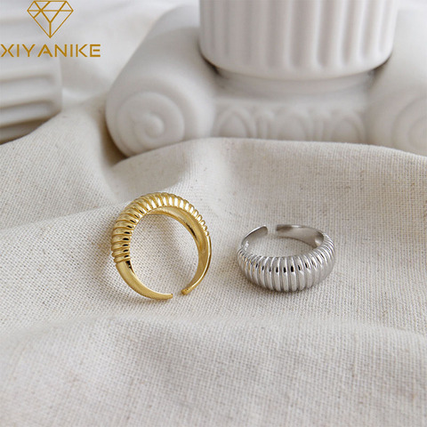 XIYANIKE 925 Sterling Silver Party Rings for Women France Simple Gold Plated Wave Pattern Creative Design Bride Jewelry Gifts ► Photo 1/5