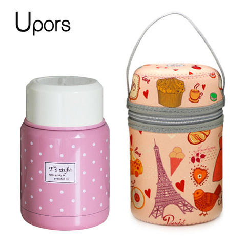 UPORS Food Thermos with Bag BPA-free Stainless Steel Vacuum Thermos Food Jar Soup Container Lunch Box for Kids 350ml ► Photo 1/6
