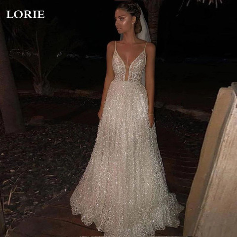 LORIE A Line Princess Wedding Dresses Sexy Spaghetti Strap Glitter Tulle Bridal Gowns vestidos de novia Custom Made ► Photo 1/3