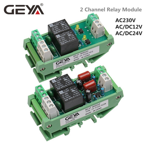 GEYA 2 Channel Relay Module AC/DC 12V 24V AC230V Electromagnetic Relay General Purpose AC220v Relay Module ► Photo 1/6