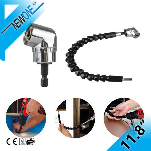 105 Degree Right Angle Drill Attachment and Flexible Angle Extension Bit Kit for Drill or Screwdriver 1/4