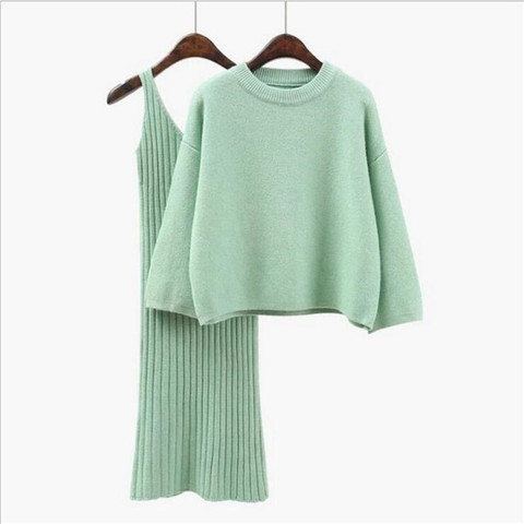 Loose Sweater Set Women's Fashion Two-piece Skirt 2022 Spring And Autumn Solid Color Student Pullover ► Photo 1/6