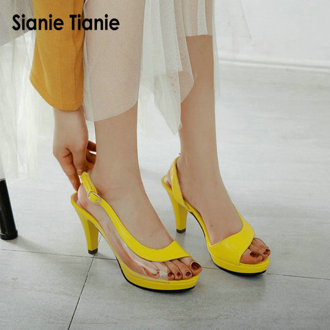 Sianie Tianie 2022 colorful yellow green summer shoes woman spike high heel slingback jelly sandals for women plus size 44 45 ► Photo 1/6