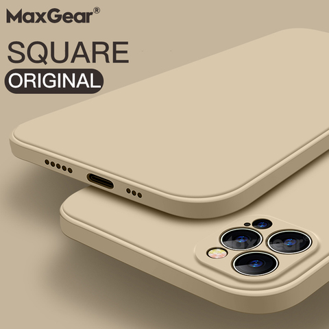 Luxury Original Square Liquid Silicone Case For iPhone 12 11 Pro Max Mini X XR XS Max 7 8 6s Plus SE 2022 Shockproof Soft Cover ► Photo 1/6