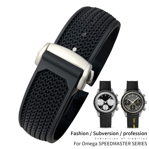 20mm 21mm 22mm High Quality Rubber Silicone Watchband Fit for Omega Speedmaster watch Strap Stainless Steel Deployment Buckle ► Photo 1/6