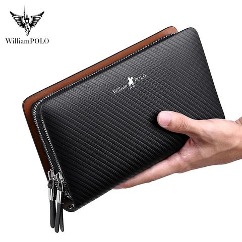 WILLIAMPOLO  Luxury Business Solid Double Zipper Handbag men long Wallet pl170 ► Photo 1/6
