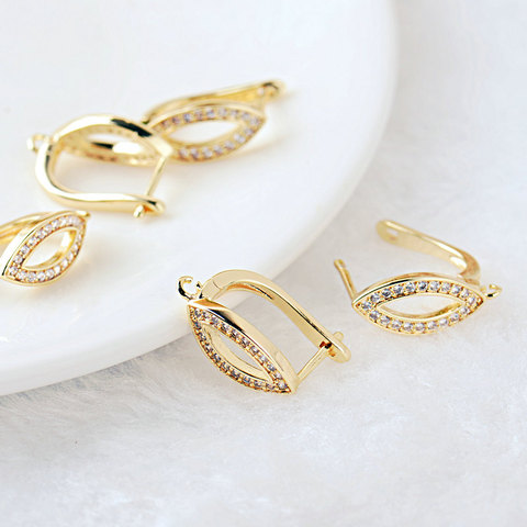 4PCS 18x11MM Hole 1.5MM 24K Gold Color Brass with Zircon Stud Earring High Quality DIY Jewelry Making Findings Accessories ► Photo 1/3