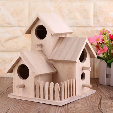 Creative Wooden Bird House Breeding Cage Box Feeding Nest Garden Backyard Balcony Pendant Simulation Fence Birdhouse Home Decora ► Photo 1/6