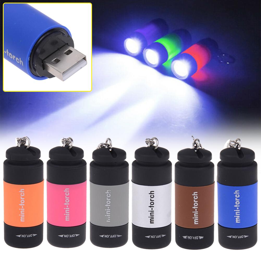 LED Lights Waterproof Flashlight Pocket Mini Keyring USB Rechargeable Torch Lamp 