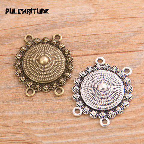 PULCHRITUDE 6pcs 28*32mm Retro Two Color Zinc Alloy Round Flower Pendants Connectors Linker For DIY Charm Jewelry Accessorie ► Photo 1/5