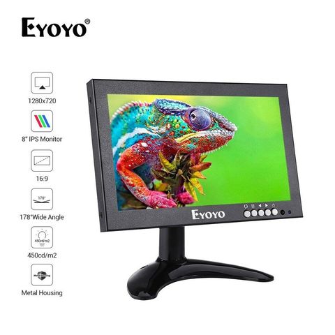 Eyoyo EM08G 8 Inch Monitor Small Hdmi Monitor Portable vga Monitor CCTV Screen LCD 1280x720 16:9 IPS Monitor BNC AV/VGA Display ► Photo 1/1